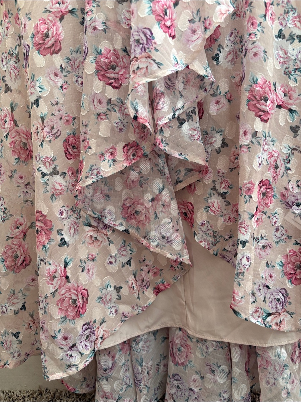 Express Pink Floral Ruffle Maxi Dress on Cream - Picture 5 of 5